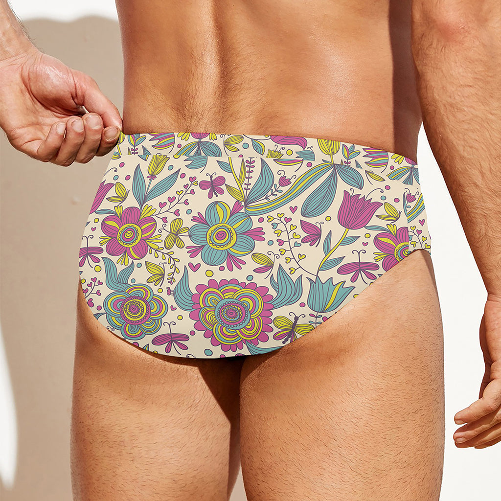 Vintage Girly Floral Print Men's Swim Briefs