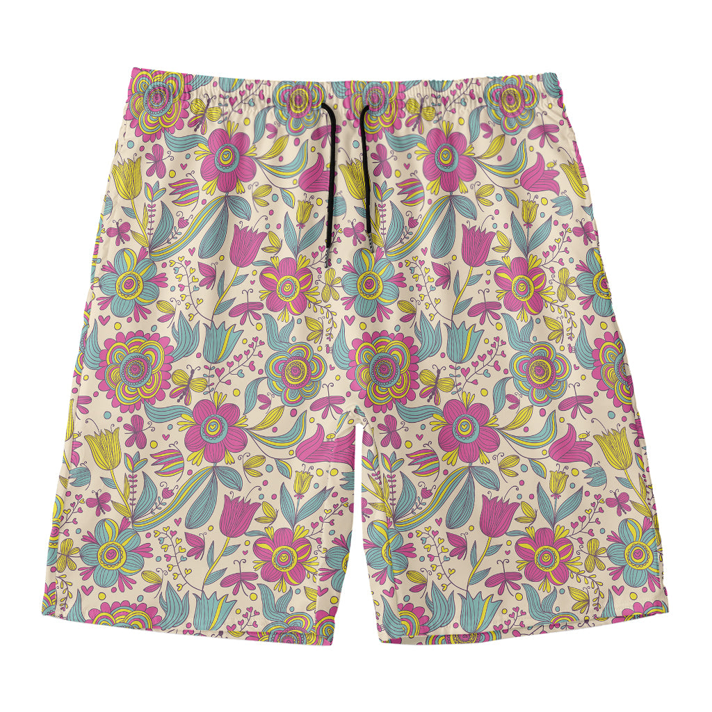 Vintage Girly Floral Print Men's Swim Trunks