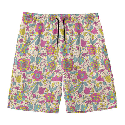 Vintage Girly Floral Print Men's Swim Trunks