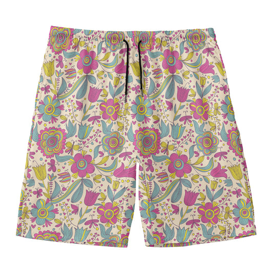 Vintage Girly Floral Print Men's Swim Trunks