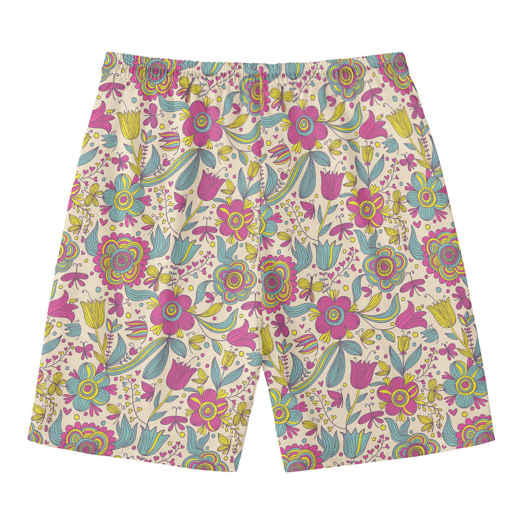 Vintage Girly Floral Print Men's Swim Trunks