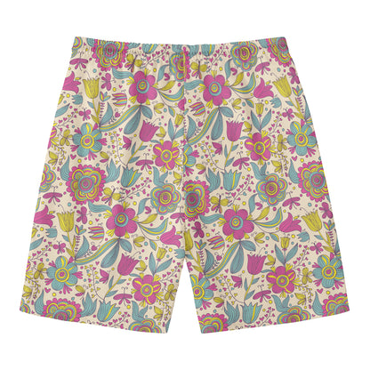 Vintage Girly Floral Print Men's Swim Trunks