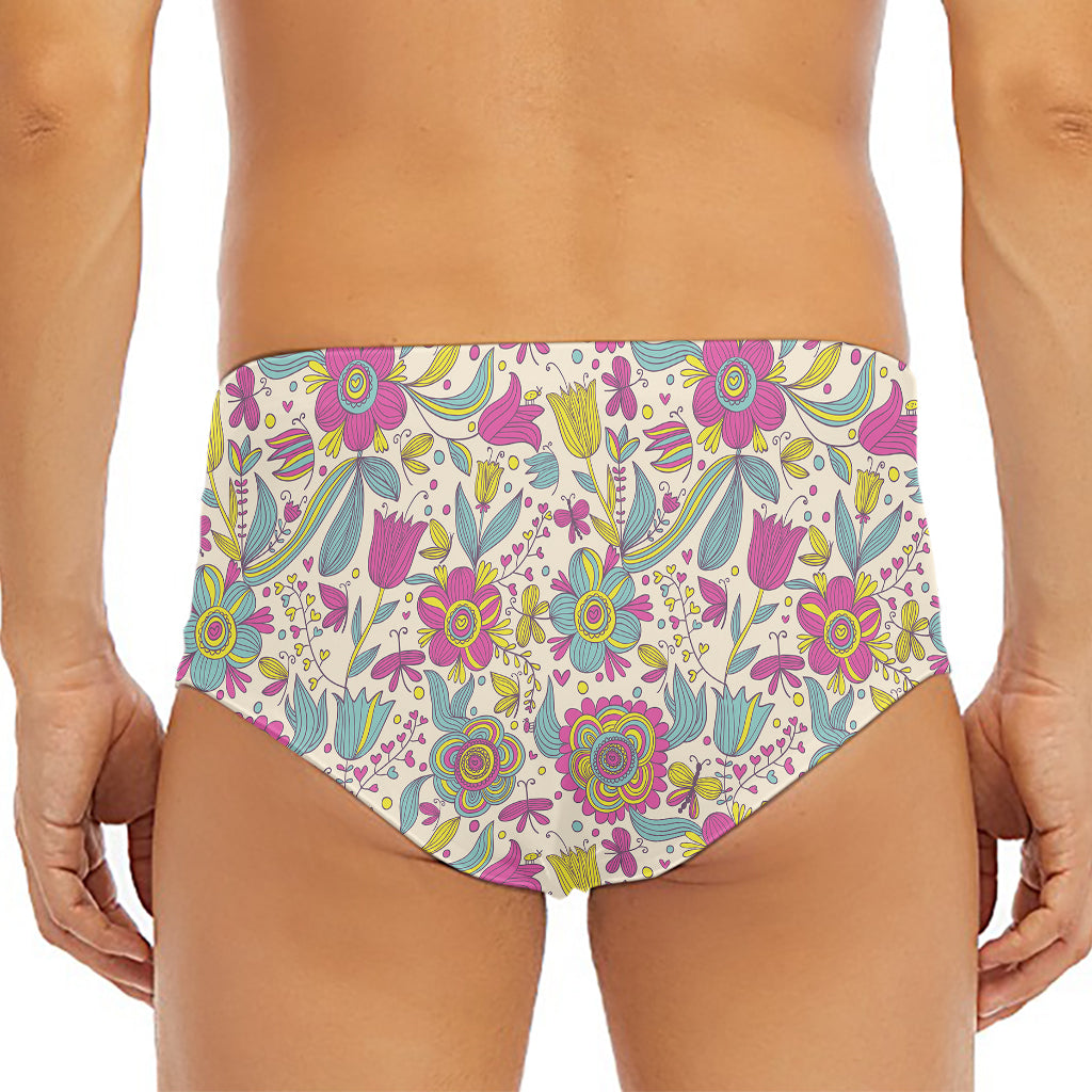 Vintage Girly Floral Print Men's Triangle Swim Briefs