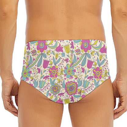 Vintage Girly Floral Print Men's Triangle Swim Briefs