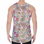 Vintage Girly Floral Print Men's Velvet Tank Top