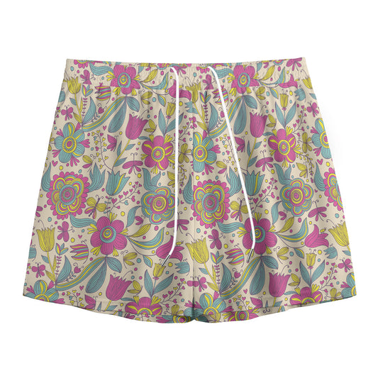 Vintage Girly Floral Print Mesh Shorts