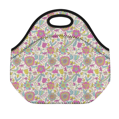 Vintage Girly Floral Print Neoprene Lunch Bag