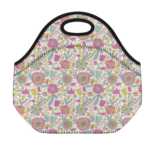 Vintage Girly Floral Print Neoprene Lunch Bag