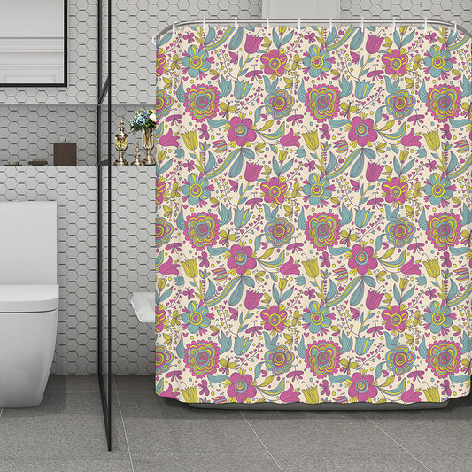 Vintage Girly Floral Print Polyester Shower Curtain
