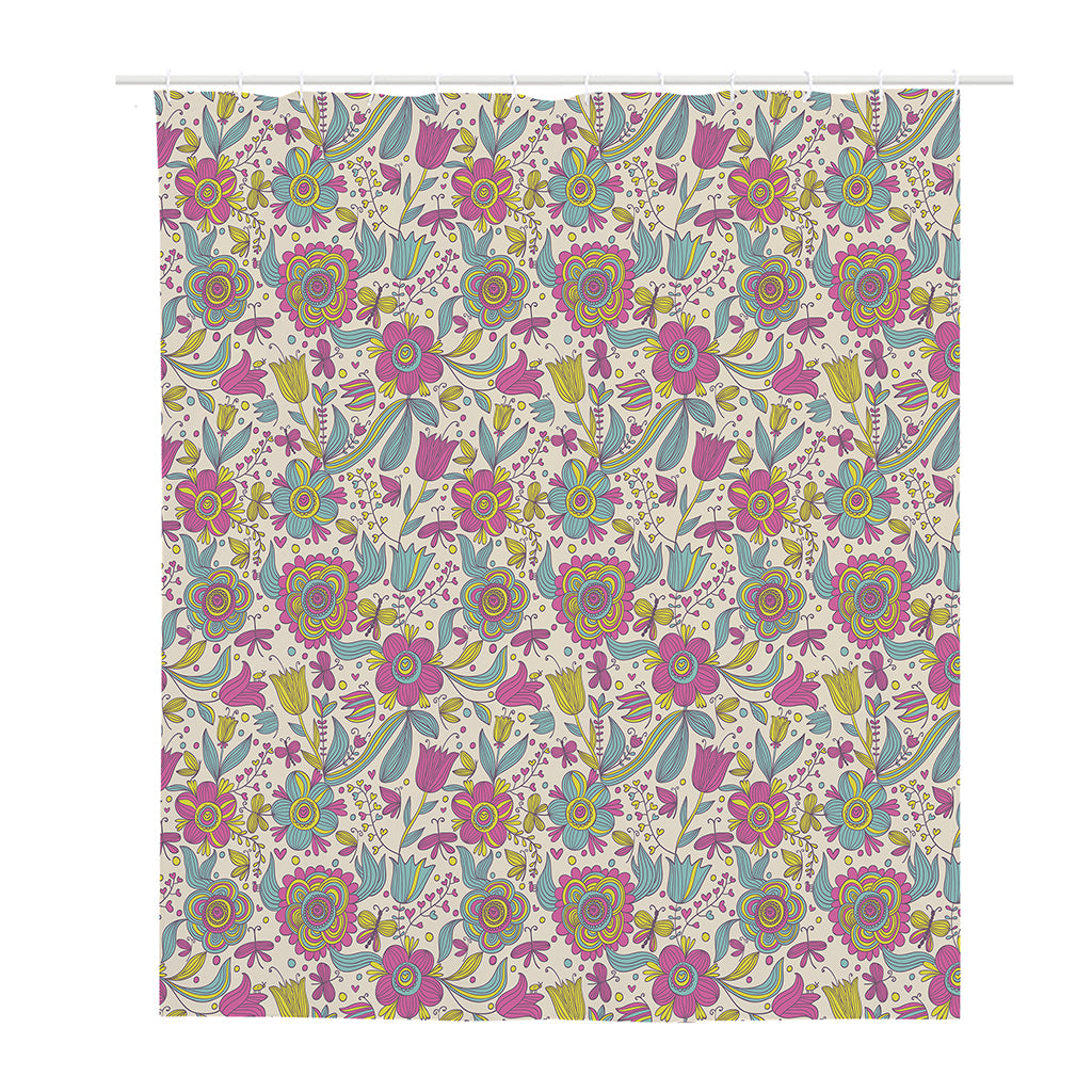 Vintage Girly Floral Print Polyester Shower Curtain