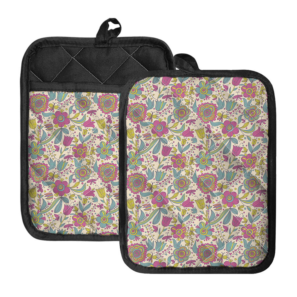 Vintage Girly Floral Print Pot Holders With Pocket