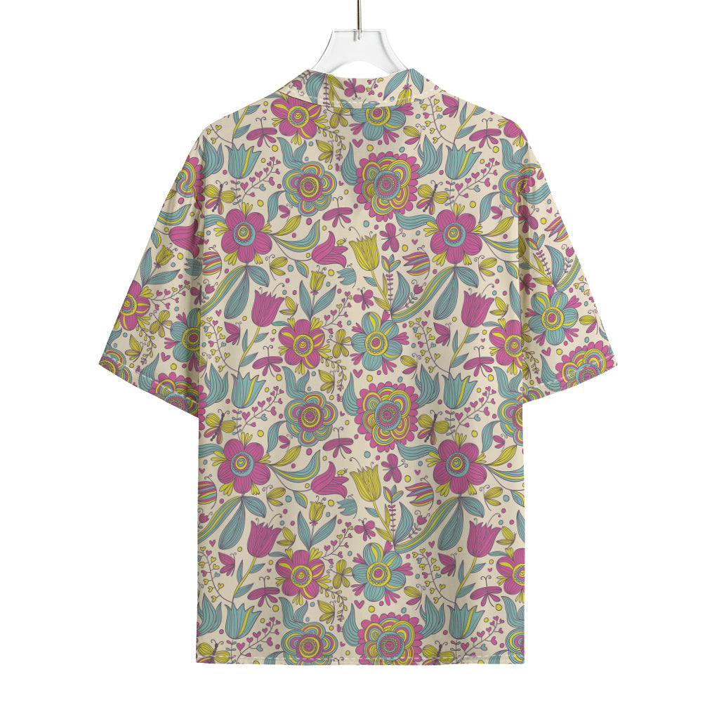Vintage Girly Floral Print Rayon Hawaiian Shirt