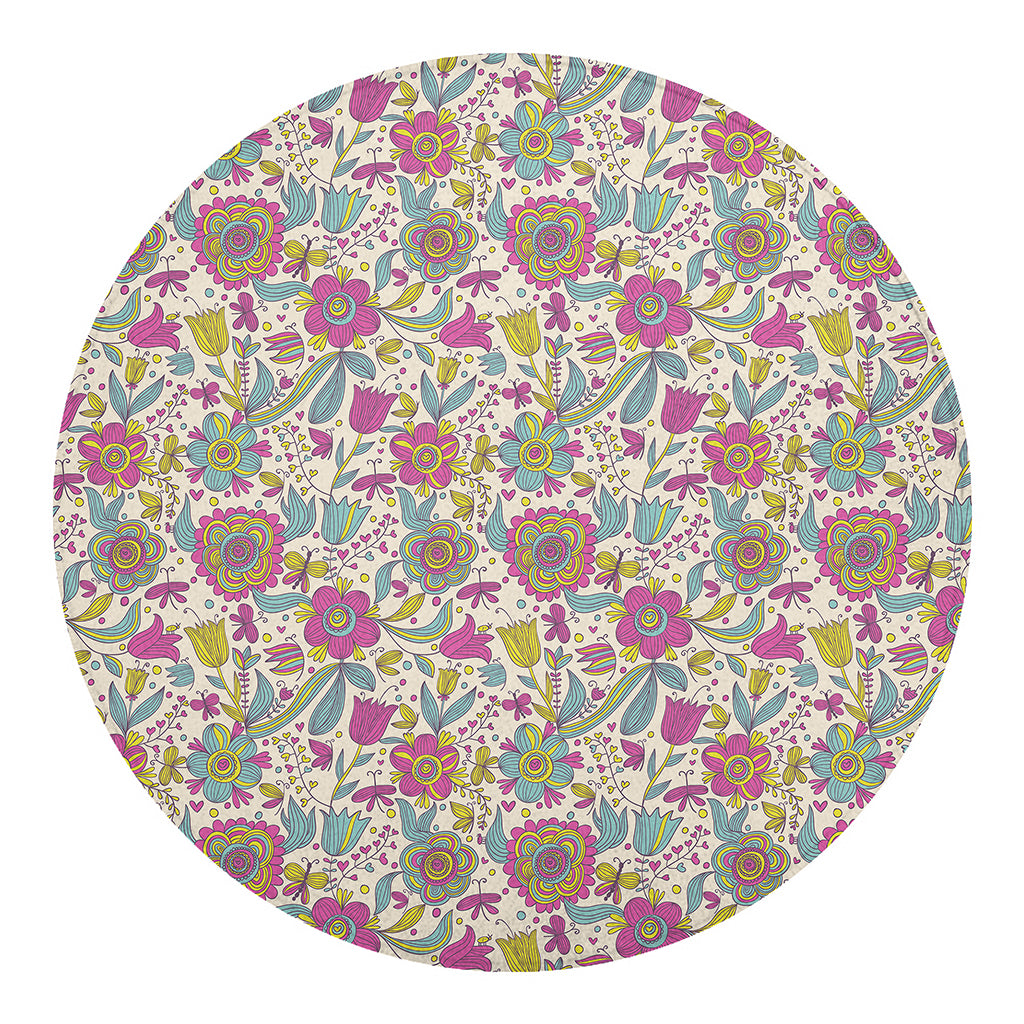 Vintage Girly Floral Print Round Blanket