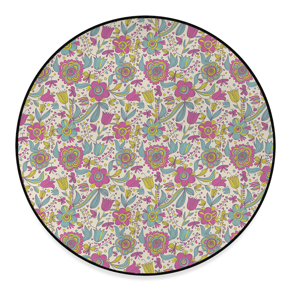 Vintage Girly Floral Print Round Floor Mat