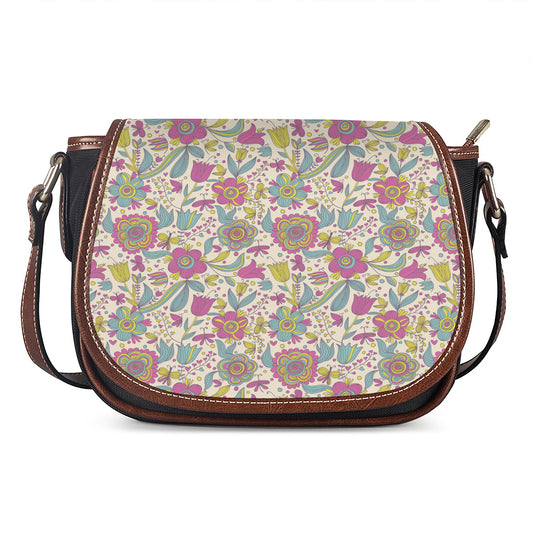Vintage Girly Floral Print Saddle Bag