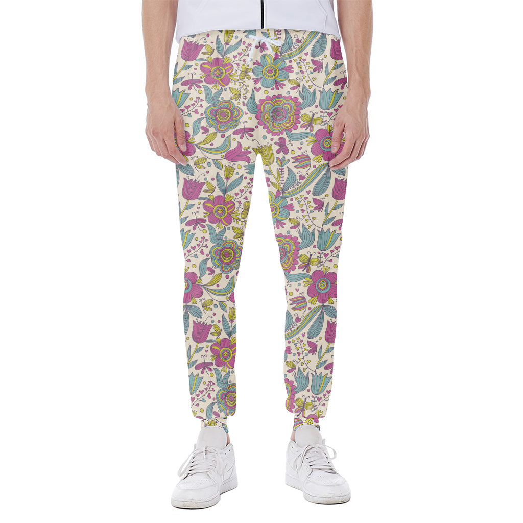 Vintage Girly Floral Print Scuba Joggers