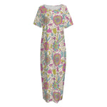 Vintage Girly Floral Print Short Sleeve Long Nightdress