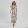 Vintage Girly Floral Print Short Sleeve Maxi Dress