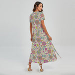 Vintage Girly Floral Print Short Sleeve Maxi Dress