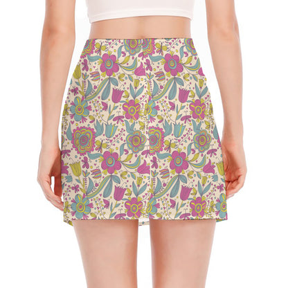 Vintage Girly Floral Print Side Slit Mini Skirt