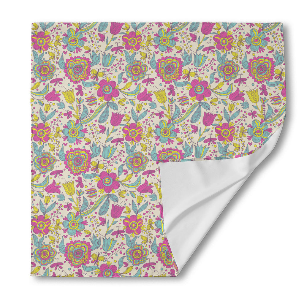 Vintage Girly Floral Print Silk Bandana