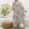 Vintage Girly Floral Print Silk V-Neck Kaftan Dress