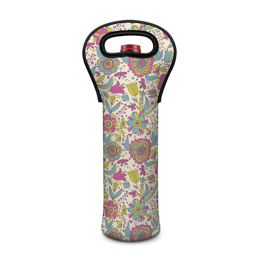 Vintage Girly Floral Print Single Neoprene Wine Tote