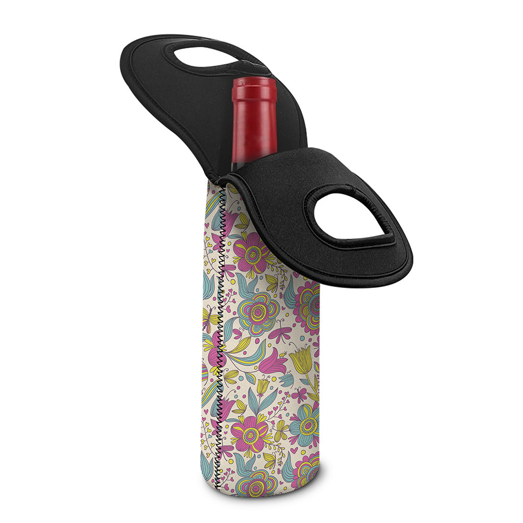 Vintage Girly Floral Print Single Neoprene Wine Tote