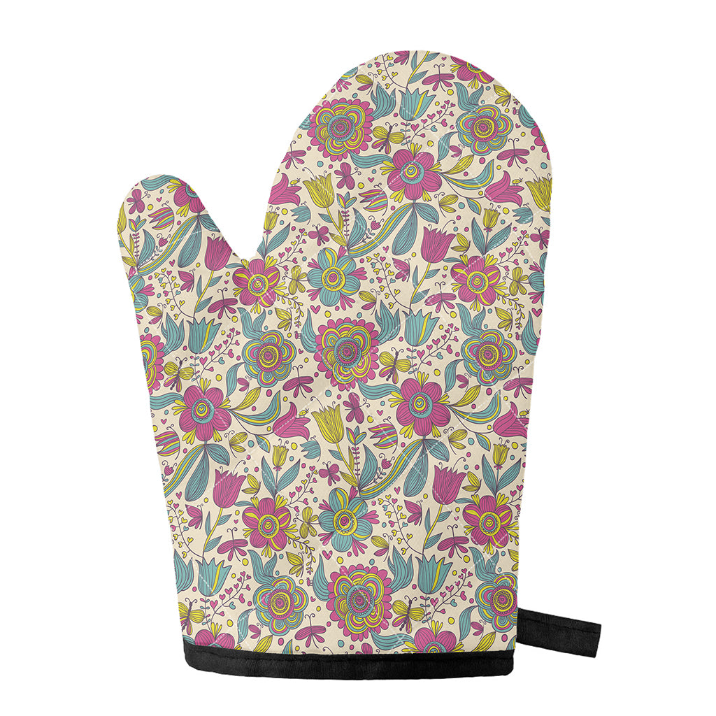 Vintage Girly Floral Print Single Oven Mitt