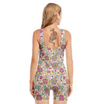 Vintage Girly Floral Print Sleeveless One Piece Swimsuit