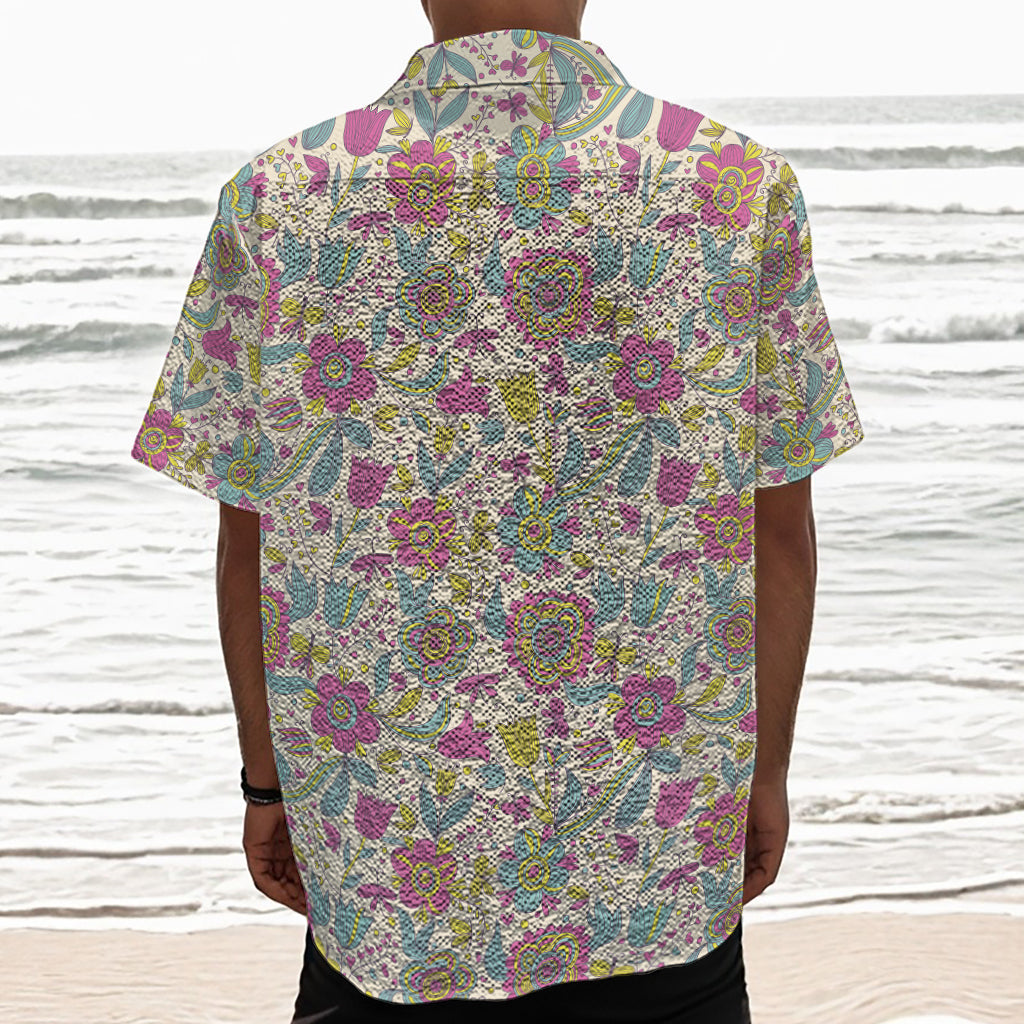 Vintage Girly Floral Print Textured Short Sleeve Shirt