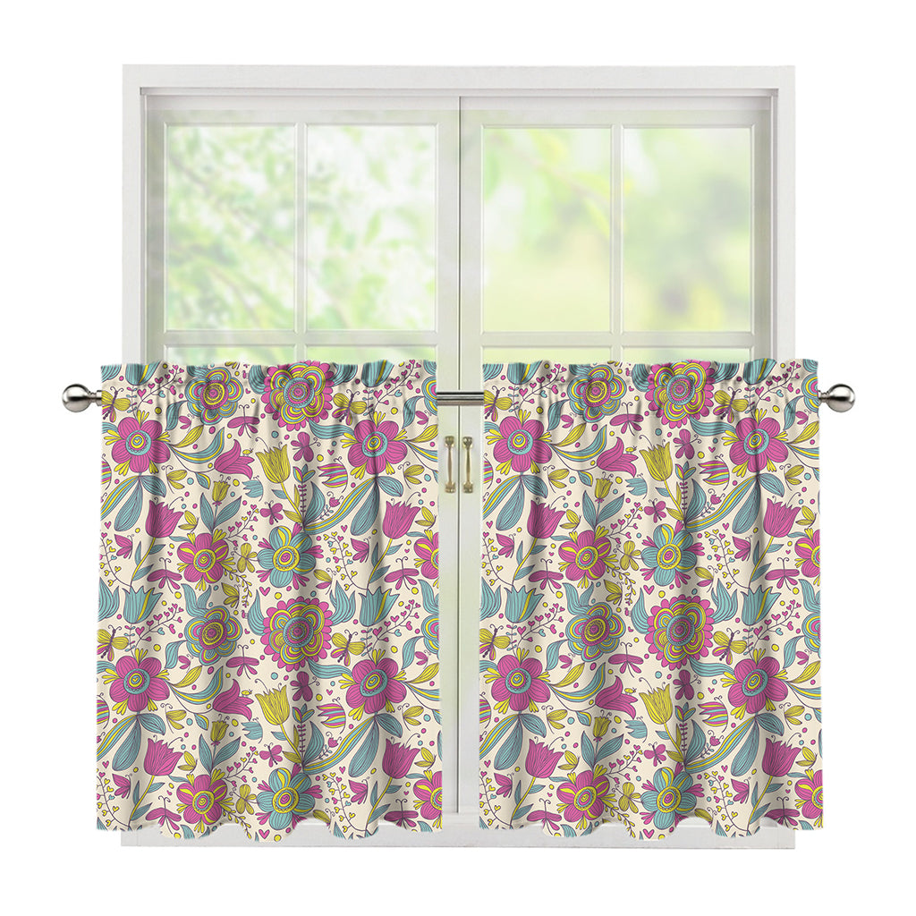 Vintage Girly Floral Print Tier Curtains