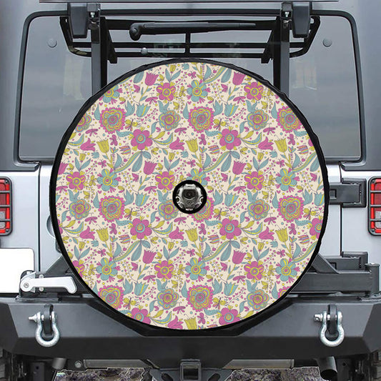 Vintage Girly Floral Print Tire Cover With Camera Hole