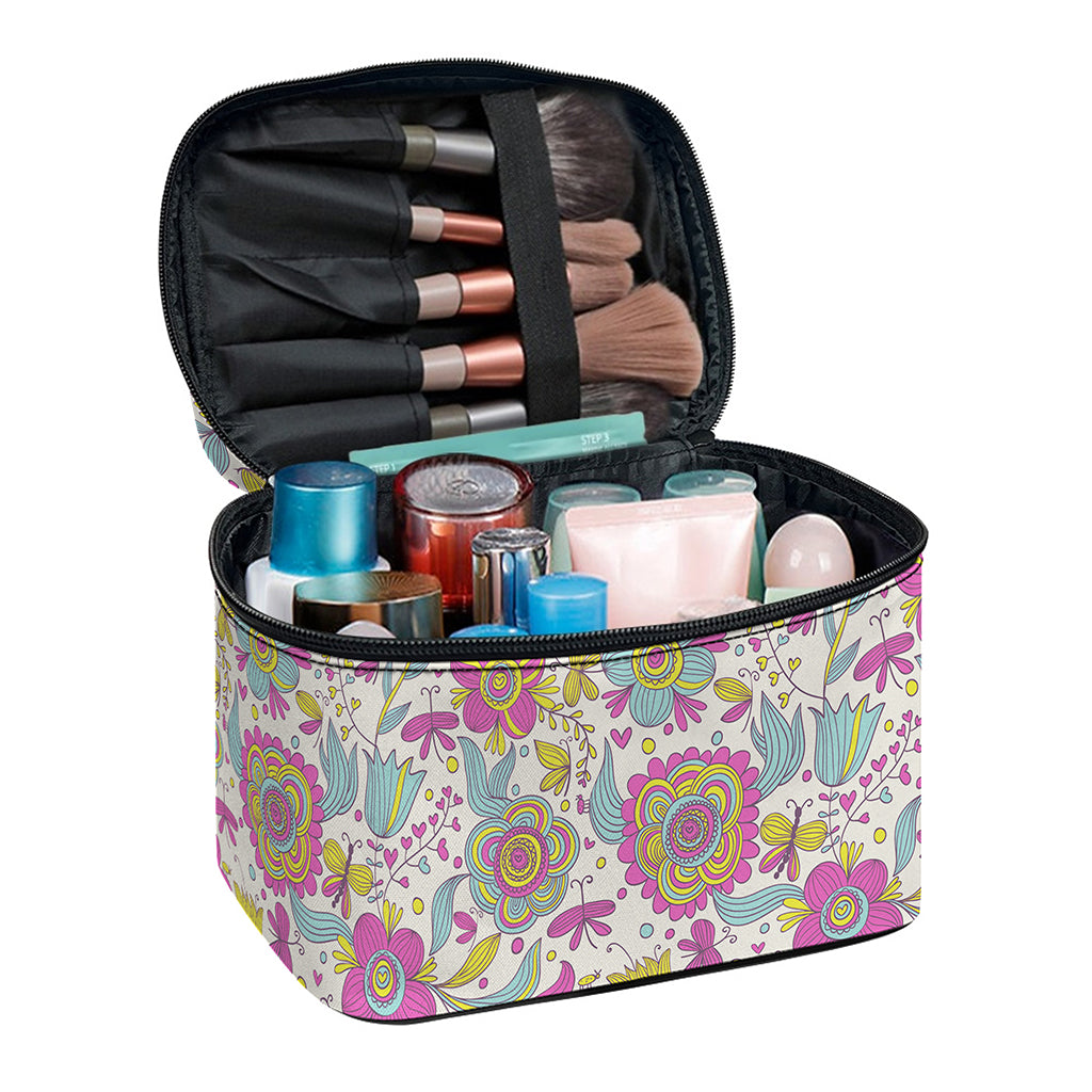 Vintage Girly Floral Print Travel Makeup Bag