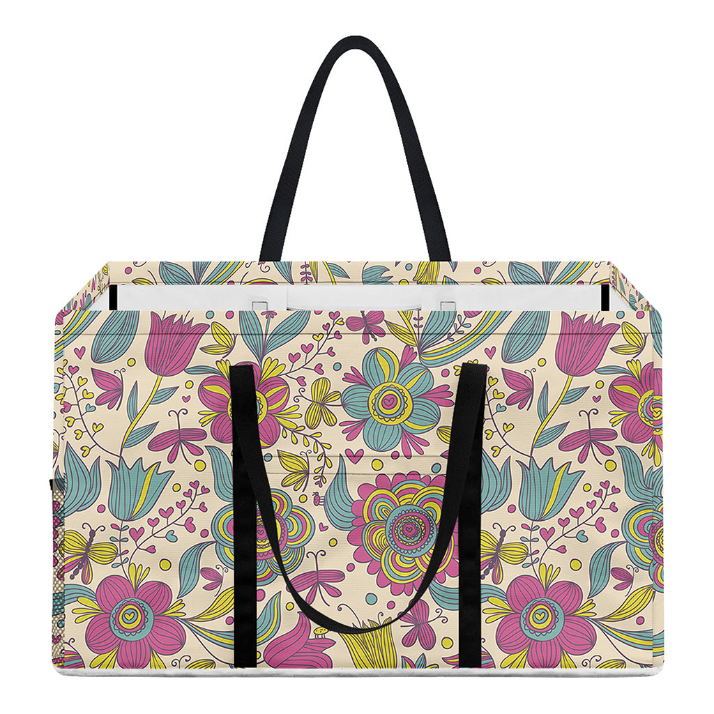 Vintage Girly Floral Print Utility Tote Bag