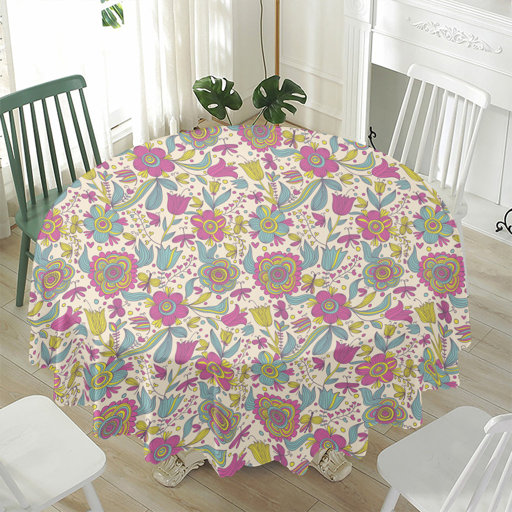 Vintage Girly Floral Print Waterproof Round Tablecloth