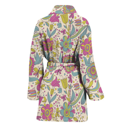 Vintage Girly Floral Print Women's Bathrobe