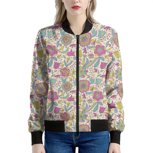 Vintage Girly Floral Print Women's Bomber Jacket
