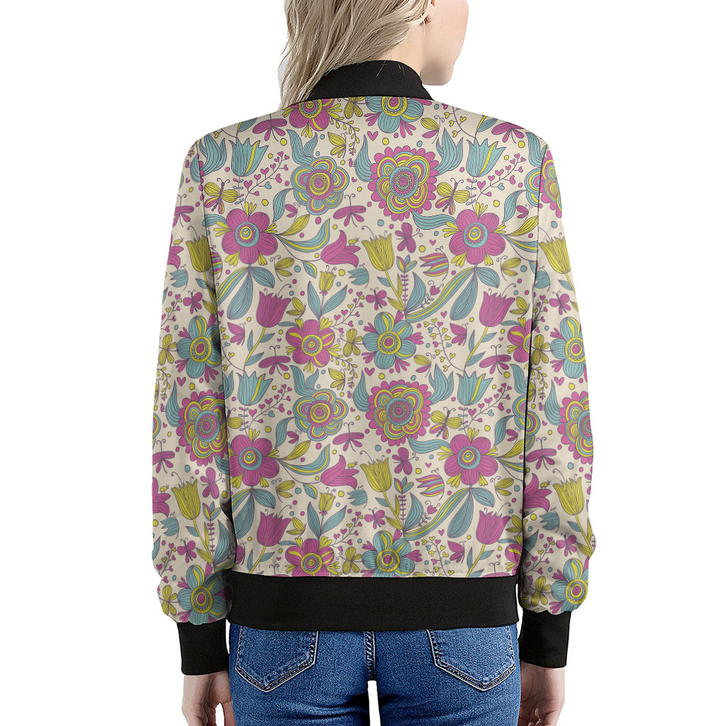 Vintage Girly Floral Print Women's Bomber Jacket