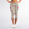 Vintage Girly Floral Print Women's Capri Leggings
