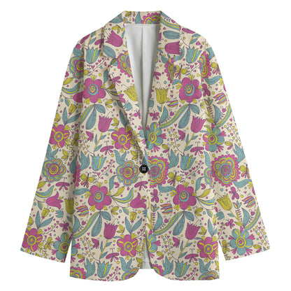 Vintage Girly Floral Print Women's Cotton Blazer
