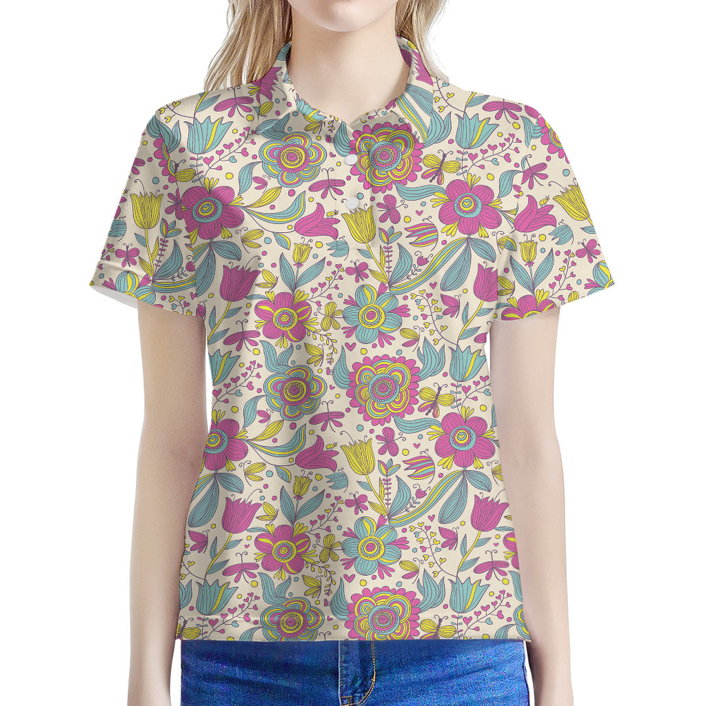 Vintage Girly Floral Print Women's Polo Shirt