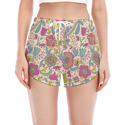 Vintage Girly Floral Print Women's Split Running Shorts