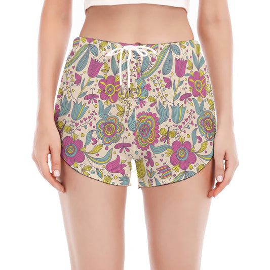 Vintage Girly Floral Print Women's Split Running Shorts