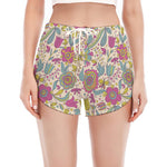 Vintage Girly Floral Print Women's Split Running Shorts