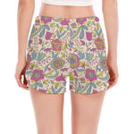 Vintage Girly Floral Print Women's Split Running Shorts