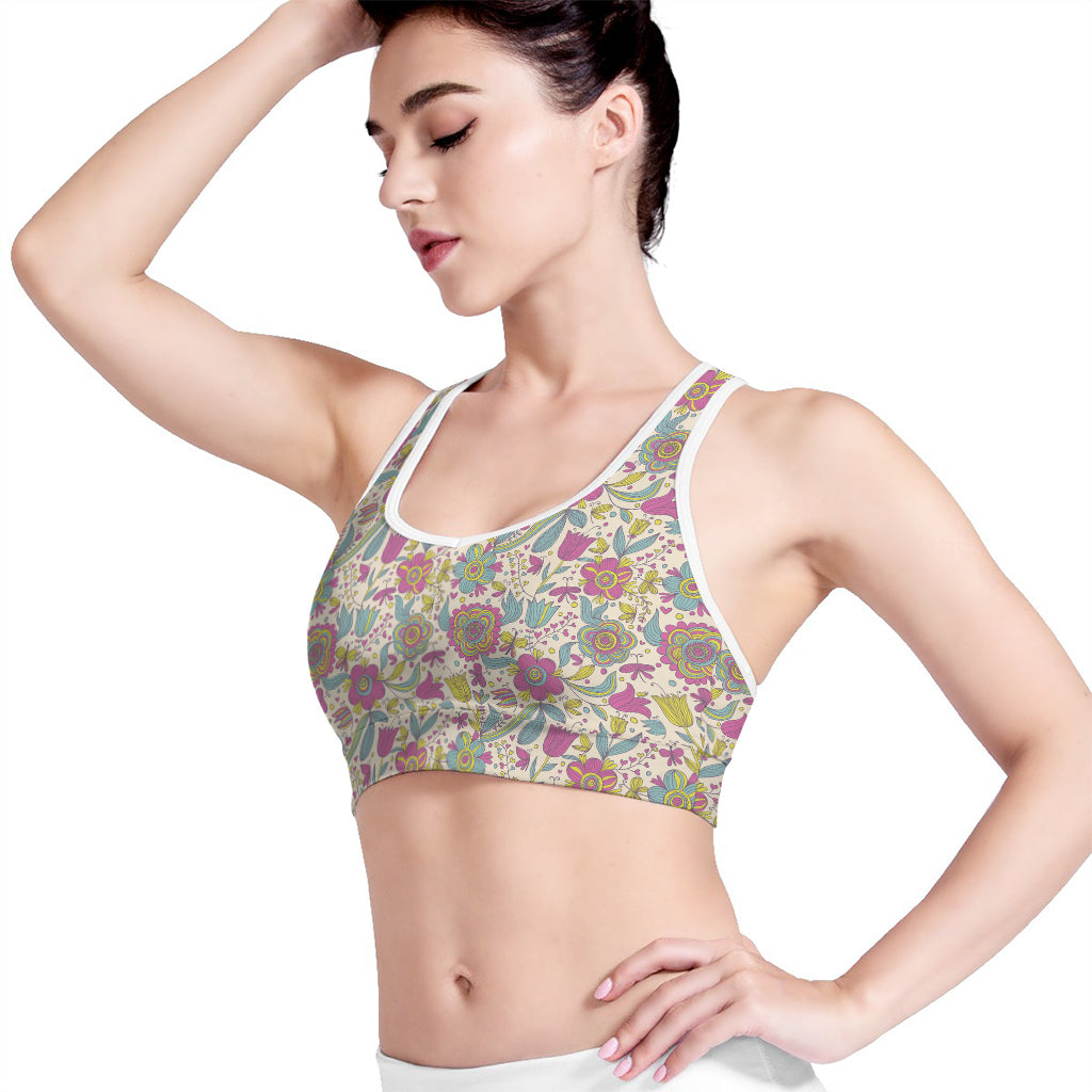 Vintage Girly Floral Print Women's Sports Bra