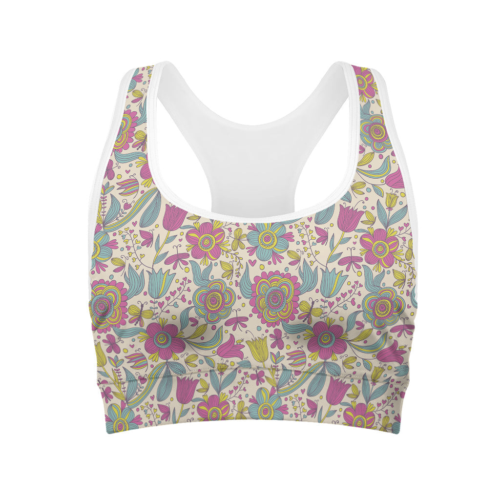 Vintage Girly Floral Print Women's Sports Bra