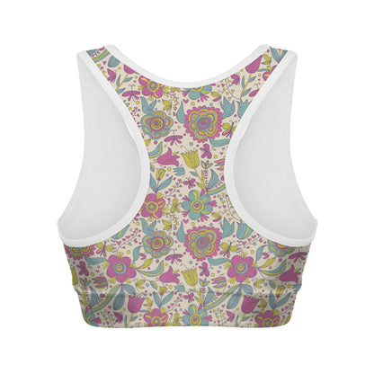 Vintage Girly Floral Print Women's Sports Bra