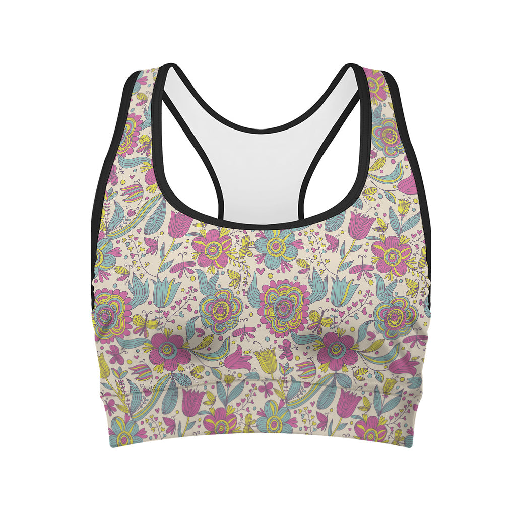 Vintage Girly Floral Print Women's Sports Bra